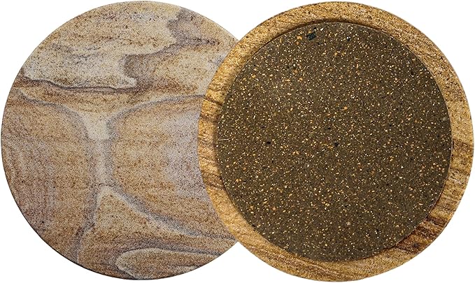 Sandstone Water Absorbent Hand Crafted Round Coasters for Drinks - 4 Inches Wide Thirsty Stone Bar/Drink Coasters- Made from Rainbow Sandstone (Set of 4 Without Holder)