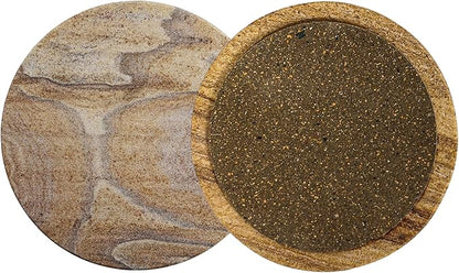 Sandstone Water Absorbent Hand Crafted Round Coasters for Drinks - 4 Inches Wide Thirsty Stone Bar/Drink Coasters- Made from Rainbow Sandstone (Set of 4 Without Holder)