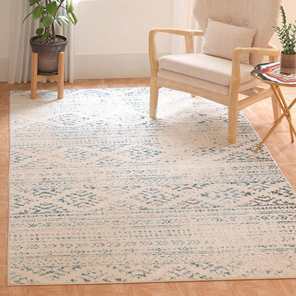 SAFAVIEH Tulum Collection Area Rug - 6'7" Square, Ivory & Turquoise, Moroccan Boho Tribal Design, Non-Shedding & Easy to Clean, Ideal for Living Room, Bedroom, Dining Space (TUL272E)