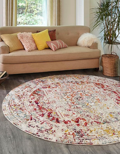 Rugs.com Arlington Collection Rug – 7 Ft Round Light Multi Medium-Pile Rug Perfect for Kitchens, Dining Rooms