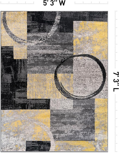 Rugshop Contemporary Circle Design Area Rug, Carpet with Jute Backing for Living Room, Bedroom, or Dining Room, Yellow, 5'3" x 7'3"