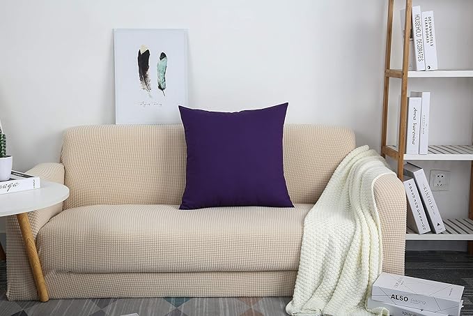 TangDepot Handmade Decorative Solid 100% Cotton Canvas Throw Pillow Covers/Pillow Shams, (28" x28" , Purple, 1 Count (Pack of 1))