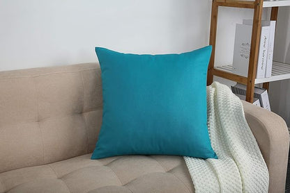 TangDepot Handmade Decorative Solid 100% Cotton Canvas Throw Pillow Covers/Pillow Shams, (14"x14", Blue Ashes)