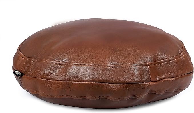 D DOLLY LAMB Lambskin Round Leather Pillow Cover - Sofa Cushion Case - Decorative Circular Cushion Throw Covers for Living Room & Bedroom - Dark Tan Diameter 20 Inch