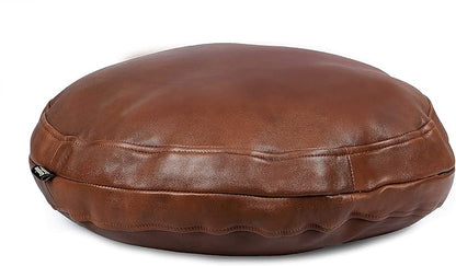 D DOLLY LAMB Lambskin Round Leather Pillow Cover - Sofa Cushion Case - Decorative Circular Cushion Throw Covers for Living Room & Bedroom - Dark Tan Diameter 18 Inch