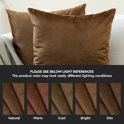 Encasa XO Velvet Throw Pillow Covers 20x20 in (50x50 cm) - Brown - Set of 2 No Inserts, Only Pack of 2 Cases | Soft Square Decorative Euro Shams Cushion Cover for Couch, Sofa