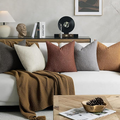 Fall Decorative Throw Pillow Covers 20 x 20 Inch, Set of 2, Thanksgiving Autumn Harvest Decor Boucle Cushion Pillow Cover for Couch Bedroom Sofa Living Room, Burnt Orange