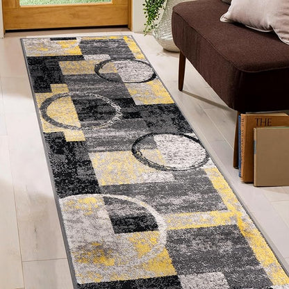 Rugshop Contemporary Circle Design Runner Rug, Non-Shedding Carpet for Hallway, Kitchen, or Entryway, Yellow, 2' x 7'2"