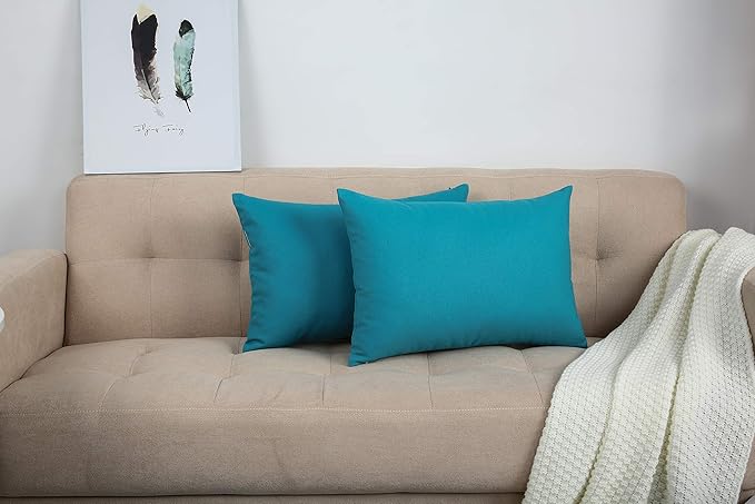 TangDepot Handmade Decorative Solid 100% Cotton Canvas Throw Pillow Covers/Pillow Shams, (12"x20", Blue Ashes)