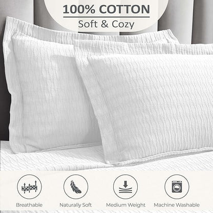 Superior 3 Piece Cotton Bedspread Set, Home Bed Decor, Decorative Bed Spread, 2 Pillow Shams, Medium Weight Blanket, Matelasse Coverlet, Bedding Essentials, Calvert Collection, King, White