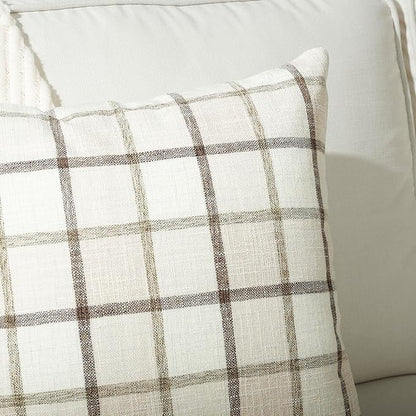 Stellhome Pack of 2 Fall Lumbar Linen Buffalo Check Throw Pillow Covers Autumn Farmhouse Plaid Cushion Cover Rustic Retro Decor for Bed Couch Sofa Bench, 12 x 20 Inch, Beige