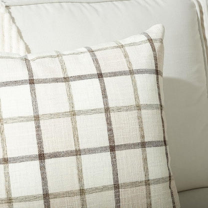 Stellhome Pack of 2 Faux Linen Buffalo Check Throw Pillow Covers, Farmhouse Plaid Decorative Cushion Covers for Couch Sofa Living Room, 26x26 Inch, Beige