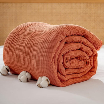 Muslin Blanket - Pure 100% Turkish Cotton Airy Soft Light Versatile Gauze Throw Blanket for Bed, Couch, Sofa (Brick, Throw Size (50" x 66" inch))