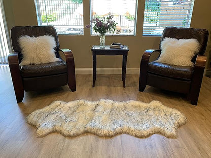 LAMBZY Faux Sheepskin Super Soft Hypoallergenic Silky Shag Rug for Living Room, Kids Room, Sofa (Double 2'x6', White/Black Tips)