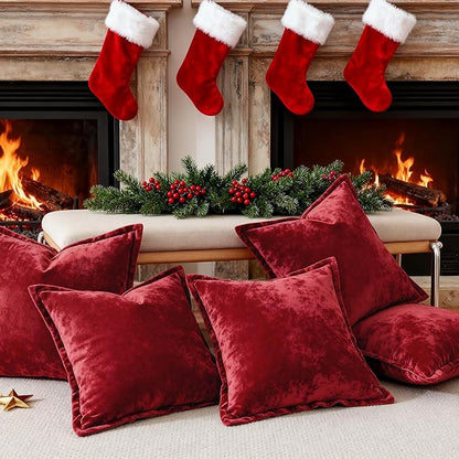 20x20 Throw Pillow Covers Set of 2 Velevt Square Cushion Cover Decorative Solid Pillowcases for Sofa Bed Chair Decor,Christmas Red