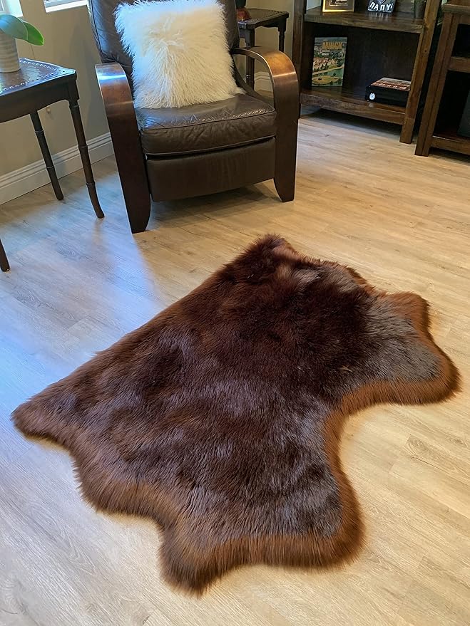 LAMBZY Faux Sheepskin Super Soft Hypoallergenic Silky Shag Rug for Living Room, Kids Room, Sofa (Double Side by Side 3'x4, Brown)