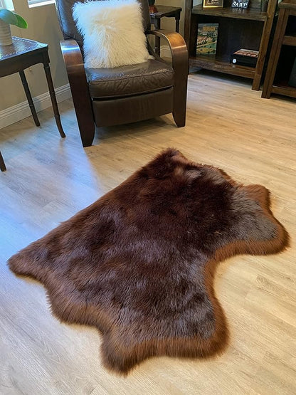 LAMBZY Faux Sheepskin Super Soft Hypoallergenic Silky Shag Rug for Living Room, Kids Room, Sofa (Double Side by Side 3'x4, Brown)