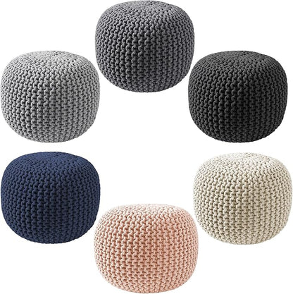 Casafield Round Pouf Ottoman, Natural - 20" Diameter x 14.5" High Cotton Knit Foot Stool - Boho Floor Pouffe for Living Room, Bedroom, Home Office
