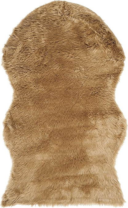 SAFAVIEH Faux Sheep Skin Collection 3' x 5' Camel FSS115E Silken Glam 2.35-inch Thick Area Rug
