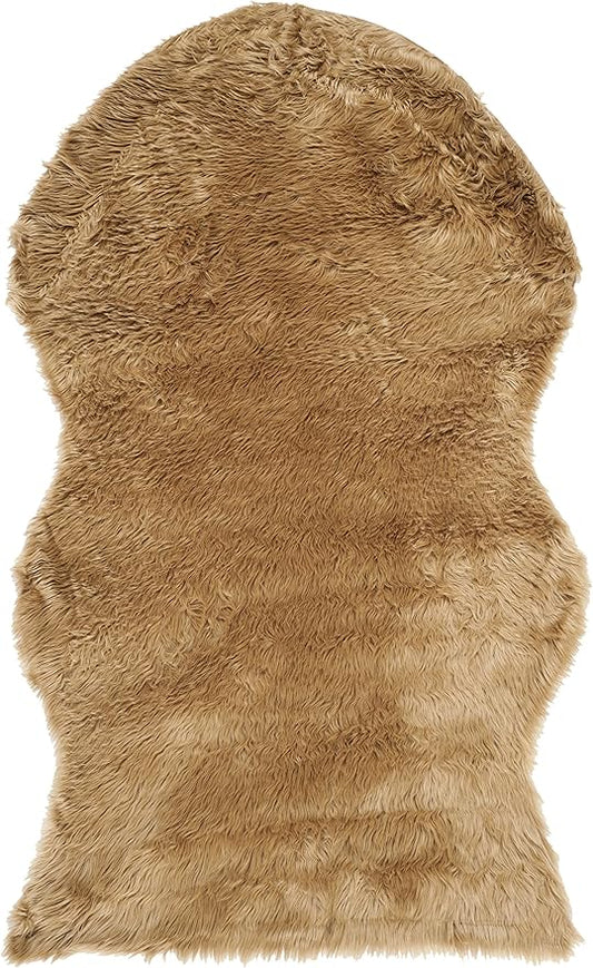 SAFAVIEH Faux Sheep Skin Collection 3' x 5' Camel FSS115E Silken Glam 2.35-inch Thick Area Rug