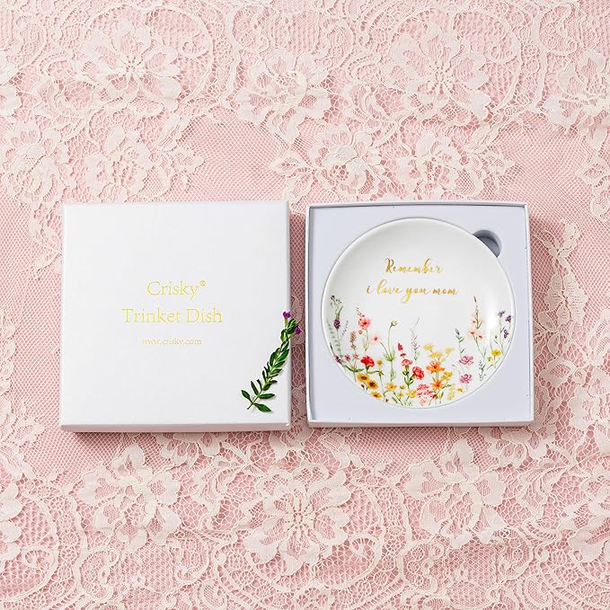 Crisky Jewelry Ring Dish for Mom Birthday Gifts Thinking of You Gift for Mother's Day Gift from Daughter Son for Easter Thanksgiving Christmas Valentine Gift Ideas (I Love You Mom) Thrinket Tray