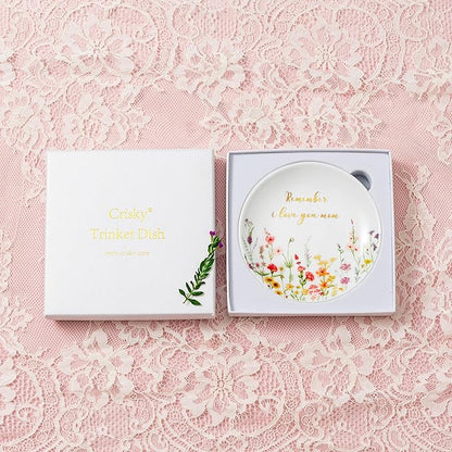 Crisky Jewelry Ring Dish for Mom Birthday Gifts Thinking of You Gift for Mother's Day Gift from Daughter Son for Easter Thanksgiving Christmas Valentine Gift Ideas (I Love You Mom) Thrinket Tray