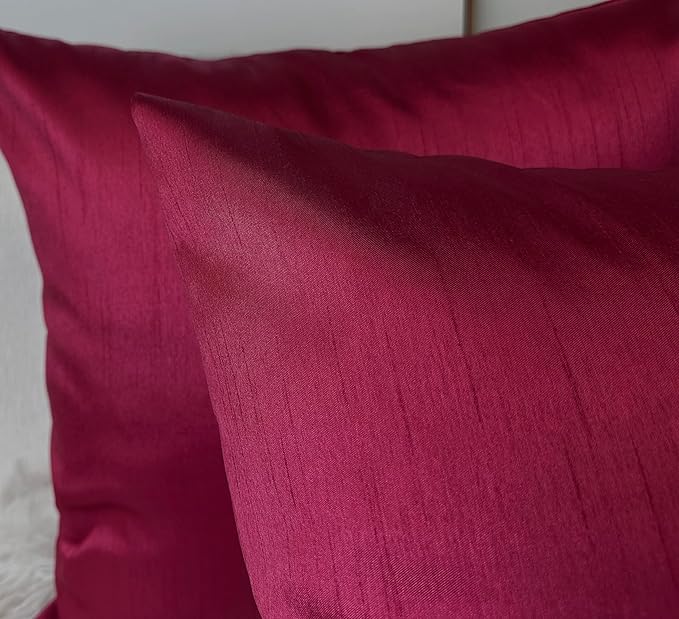 Aiking Home 20x20 Inches Faux Silk Square Throw Pillow Cover, Zipper Closure, Burgundy (Set of 2)