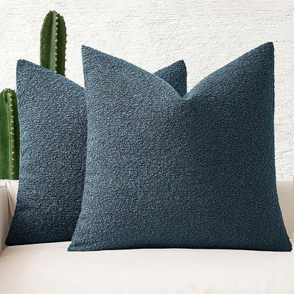 MIULEE 20x20 Inch Decorative Pillow Covers for Couch Bed Set of 2 Textured Boucle Neutral Winter Throw Pillows Dark Blue Accent Solid Cushion Pillowcases Sofa Livingroom Home Decor