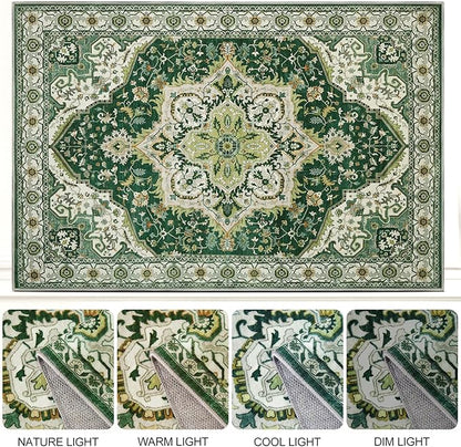 Area Rugs for Living Room 8x10 - Large Machine Washable Vintage Oriental Soft Rugs, Low Pile Thin Floor Carpet with Non Slip Backing for Bedroom, Dorm, Under Dining Room Table, Indoor House, Office