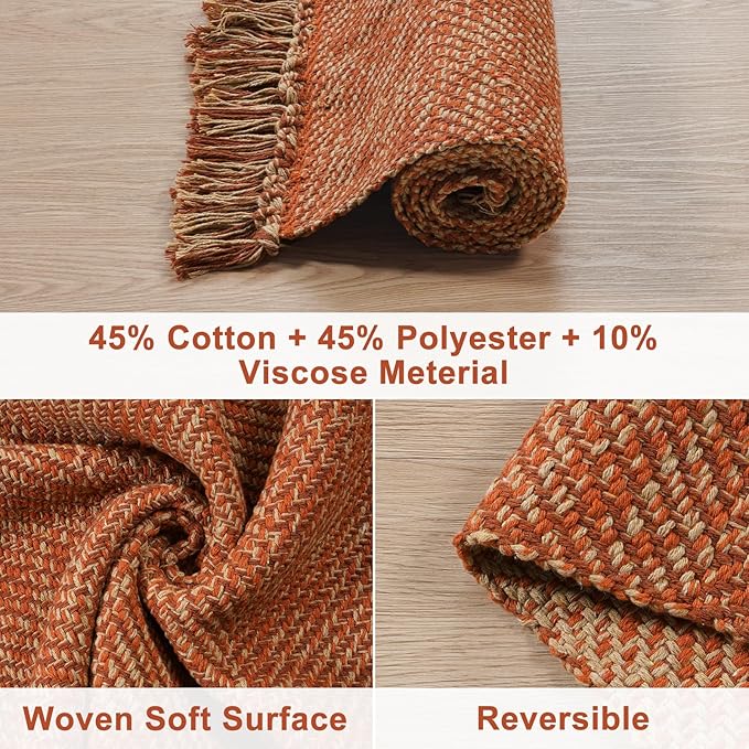 Collive Washable Area Rug 3' x 5', Modern Woven Kitchen Rugs, Terracotta Braided Cotton Rug Indoor Door Mat Throw Carpet for Entryway Living Room Nursery Laundry Room