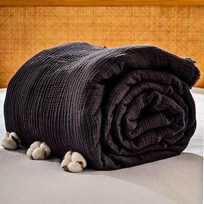 Muslin Blanket - Pure 100% Turkish Cotton Airy Soft Light Versatile Gauze Throw Blanket for Bed, Couch, Sofa (Black, Twin XL Size (71" x 95" inch))