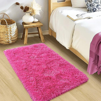 Small Rugs for Bedroom, Fuzzy Throw Rug for Living Room Dorm, Soft Fluffy Bedroom Rug, Non Slip Shag Rugs, Modern Indoor Home Decor Aesthetic, 2x3 Feet, Hot Pink