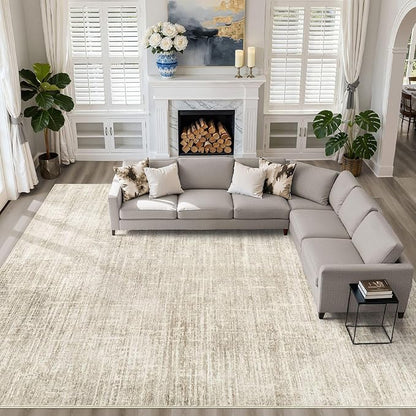 10x12 Area Rug Living Room: Washable Large Neutral Beige Rugs Abstract Soft Modern Stain Resistant Indoor Floor Non-Slip Carpet for Bedroom Nursery Kids Office Playroom Dining Room Under Table Home