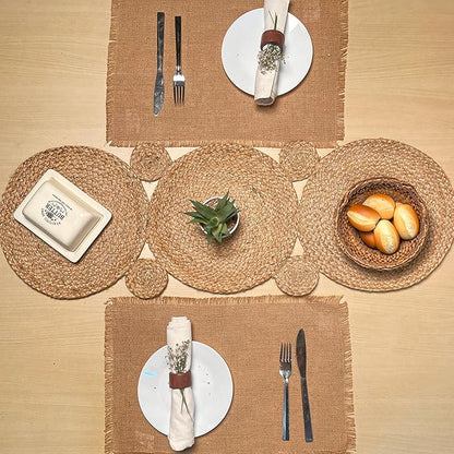 Chardin home Jute Braided Circles Table Runner, Boho, Artisanal Center Decor for Tables, Chests, Counter Tops, Consoles and More, 13x36 Inch Runner