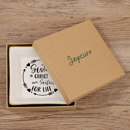 JoycuFF Gifts for Sister in Christ, Sister Gifts from Sisters Christian Gifts for Women Religious Ceramic Trinket Dish Tray, Gifts for Womens Birthday Christmas