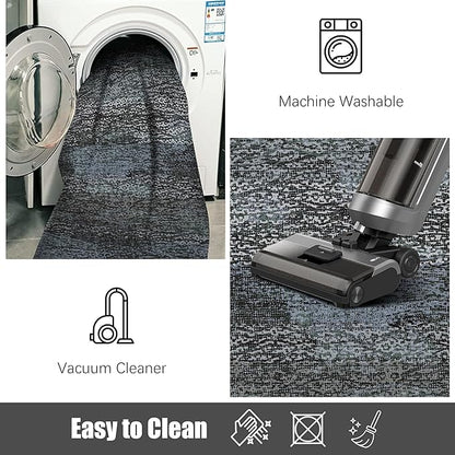 RUGSURE Washable Area Rug - 1/6 Thick - Stain & Water Resistant Non-Slip - Resistant Rug for Living Room, Bedroom, Nursery, Pet & Child Friendly, Vintage Charm Area Rugs (Darkgrey+Bule, 5' x 7')
