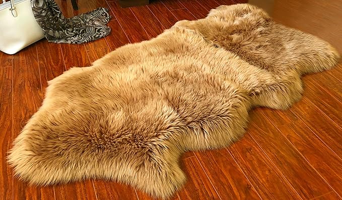 Free Shape Luxury Soft Fluffy Shag Area Rug Single and a Half 2'x4', 60x120cm - Vegan Fur Ultra Soft Indoor Carpet Nursery Rugs for Bedroom Home Decor, Camel