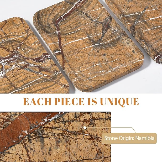 Koville Marble Tray, 12"x8" Marble Vanity Tray for Bathroom Kitchen Countertop, Rectangular Stone Tray for Cosmetics Perfume Trinket, Decorative Catchall Trays (Rainforest Gold)