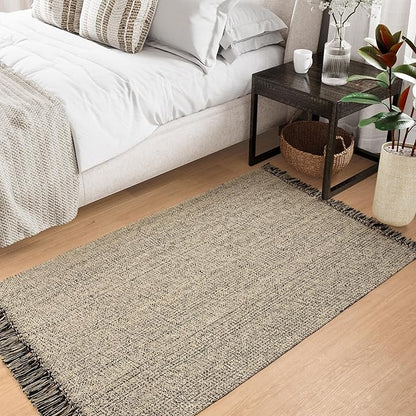 Collive Washable Area Rug 3x5, Modern Woven Kitchen Rugs for Entryway, Natural/Black Braided Cotton Small Outdoor Rug Indoor Door Mat Throw Carpet for Living Room Nursery Mudroom Laundry Room Bedroom