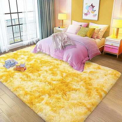 Large 9x12 Area Rug for Living Room, Soft Shag Thick Fluffy Plush Fuzzy Carpet for Bedroom, Non Slip Dorm Rug for Home Decor Aesthetic, Tie-Dyed Yellow