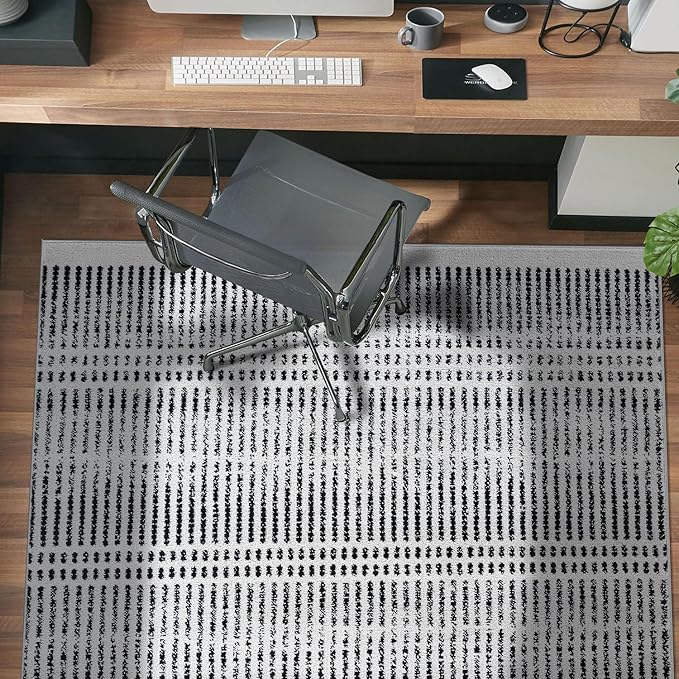 Rugshop Contemporary Stripe Lines High Traffic Living Room,Bedroom,Kitchen, Home Office Area Rug 5' x 7' Cream