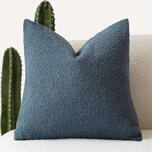 Foindtower Decorative Textured Boucle Throw Pillow Covers Accent Solid Pillow Cases Neutral Soft Cozy Couch Cushion Case for Chair Sofa Bedroom Living Room Home Decor 24 x 24 Inch,Blue