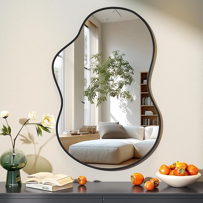 Hasipu Irregular Wall Mirror - 35"x24" Asymmetrical Mirror, Modern Decorative Mirrors for Living Room, Entryway, Hallway, Bathroom, Bedroom,Wall Mounted Home Decor (Black)
