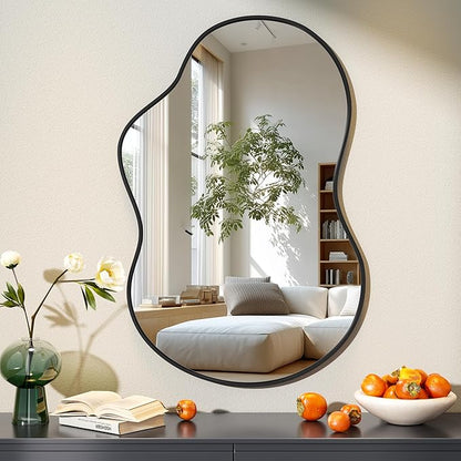 Hasipu Irregular Wall Mirror - 35"x24" Asymmetrical Mirror, Modern Decorative Mirrors for Living Room, Entryway, Hallway, Bathroom, Bedroom,Wall Mounted Home Decor (Black)