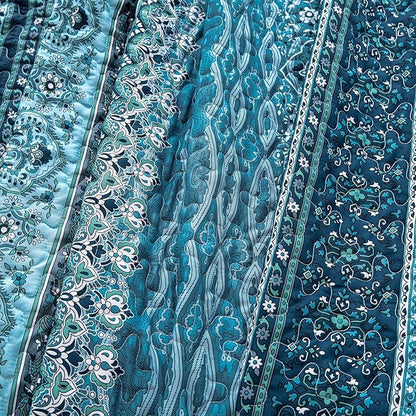 WONGS BEDDING Boho Quilt Set Twin Size, Blue Bohemian Twin Quilt Bedding Set, Lightweight Microfiber Bed Decor Bedspread with Pillow Sham for All Season 68"x86"(2 Pieces)