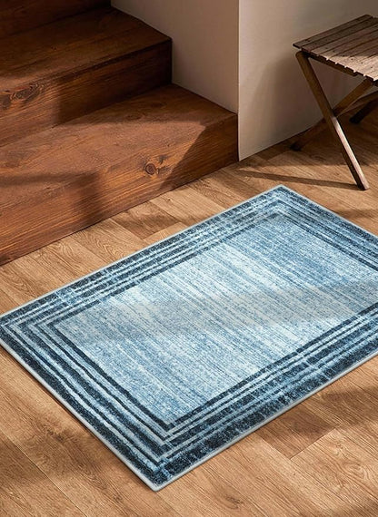 Lahome Modern Abstract Area Rug, Washable Blue 2x3 Entryway Rugs Non Skid Front Door Rug Indoor Low-Pile Kitchen Carpet, Minimalist Bordered Soft Bedroom Throw Rug for Bathroom Entry
