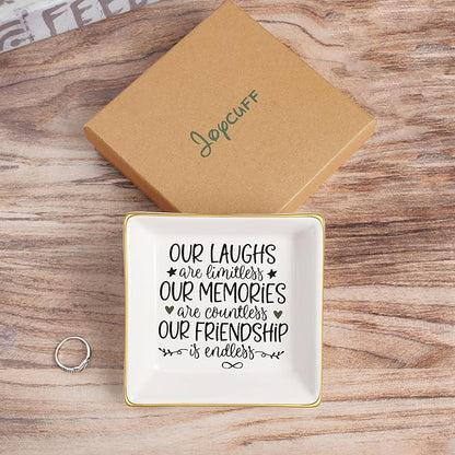 JoycuFF Friendship Gifts for Women Friends Birthday Ceramic Trinket Dish Tray Unique Ceramic Trinket Dish Tray Jewelry Thanksgiving Day Christmas Gifts for Her