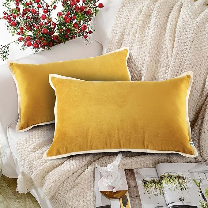 FINGERCRAFT Decorative Throw Pillow Cover Pack of 2 Soft Velvet Cushion Cover, Sofa and Bedroom Pillow Case 12" x 20" Gold