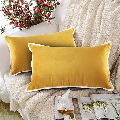 FINGERCRAFT Decorative Throw Pillow Cover Pack of 2 Soft Velvet Cushion Cover, Sofa and Bedroom Pillow Case 12" x 20" Gold