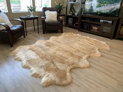 LAMBZY Faux Sheepskin Super Soft Hypoallergenic Silky Shag Rug for Living Room, Kids Room, Sofa (Octo 8 Pelts 6'x8', Beige)